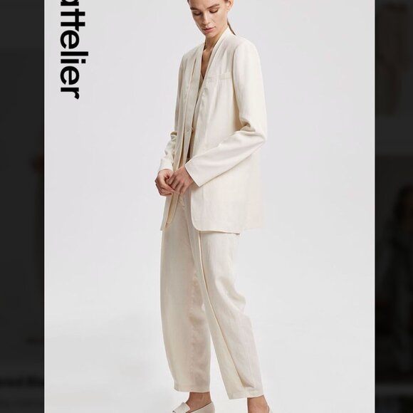 LATTELIER Linen Cotton Tapered Minimalist Pants Natural White Size S - Picture 3 of 13